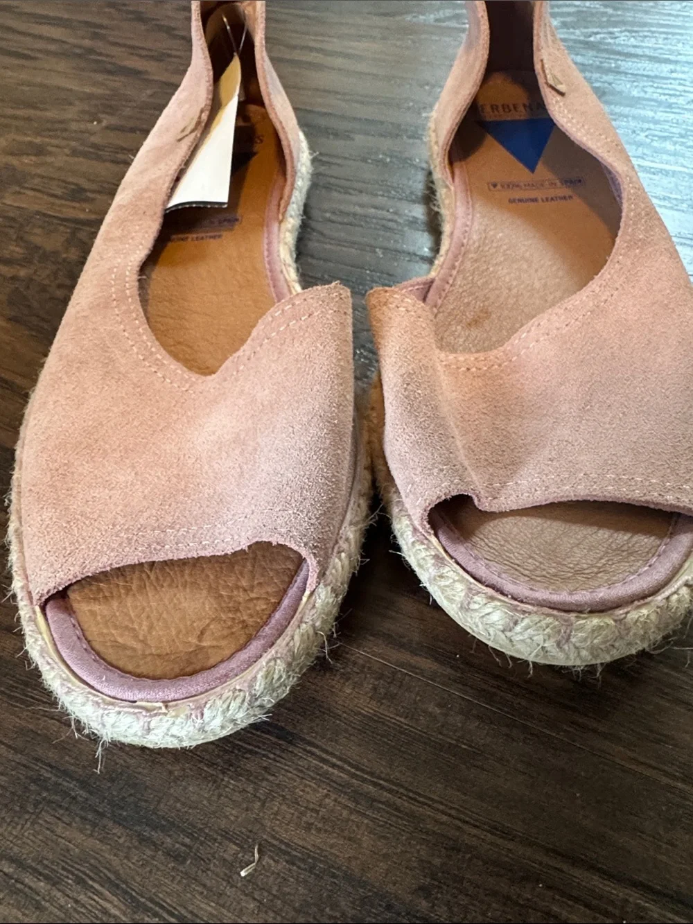 Peep-Toe Suede Espadrille Flats in Blush Pink